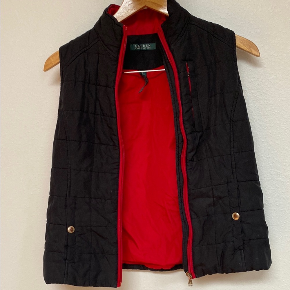 Ralph Lauren Black Quilted Vest with Red Lining Preowned